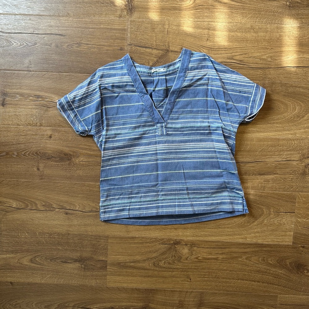 Marine Layer 100% Cotton Striped V-Neck Shirt Medium